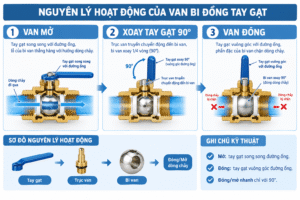 Nguyên lý hoạt động của van bi đồng tay gạt đóng mở dòng chảy